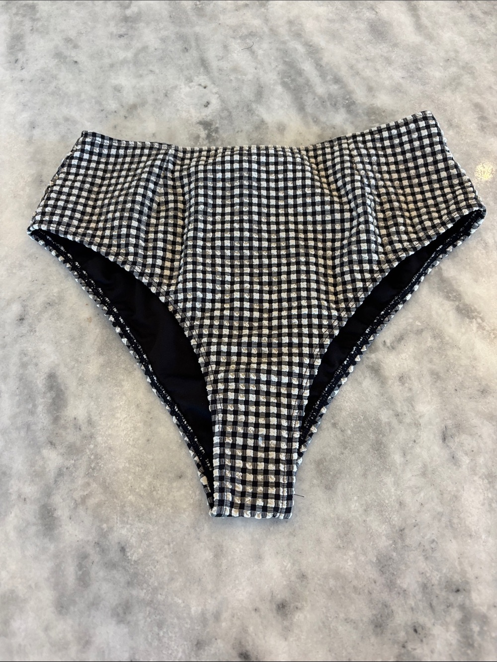 Posse Black and White Gingham High-Waist Bikini Bottoms